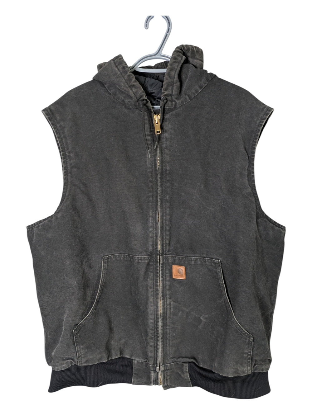 Carhartt Hooded Work‎ Vest Washed Black Duck Canvas Zip Size 2XL